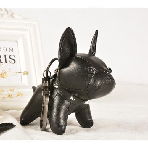 PU Leather Bulldog Keychain Cute Animal Dog Key Chain Charm Bag Car Key Ring 9релок Pendant Accessories Trinkets