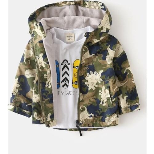 Baby Boys Jackets Spring Autumn New Kids Cartoon Dinosaur Print Coats Casual Camouflage Hooded Jackets for Boys Baby Outerwear