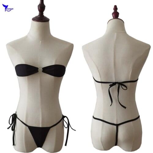 Mini Coverage See Through Micro G-String Bikinis Sexy Thong Bikini Set Extreme Bandeau Swimwear Female Ring Swimsuit Bathingsuit
