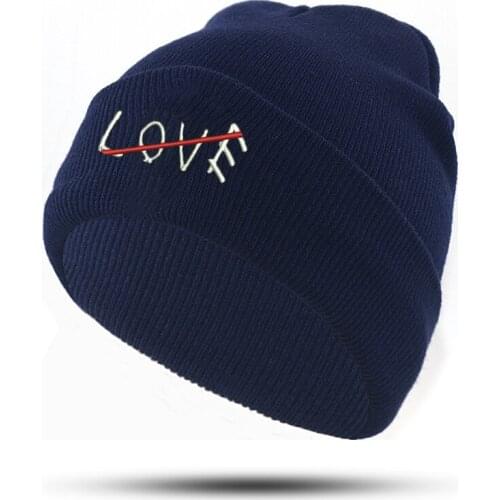 Fashion winter hat letter embroidery Fake Love knitted hats cotton flexible soft warm hip hop beanie cap unisex