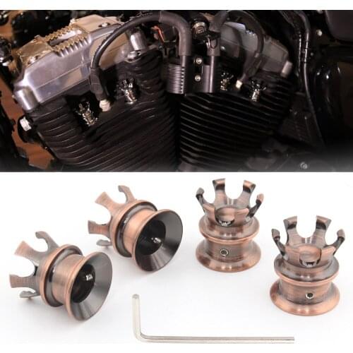 Motorcycle Spark Plug Crown Screw Nut Head Bolt Cap For Harley Softail Dyna Sportster 4Pcs Aluminum Copper Engine Topper Cover