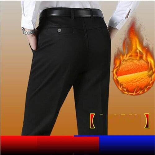 Mens Winter Pants 2020 New Fleece Thick Warm Business Casual Trousers Wrinkle Free Elasticity male Pants