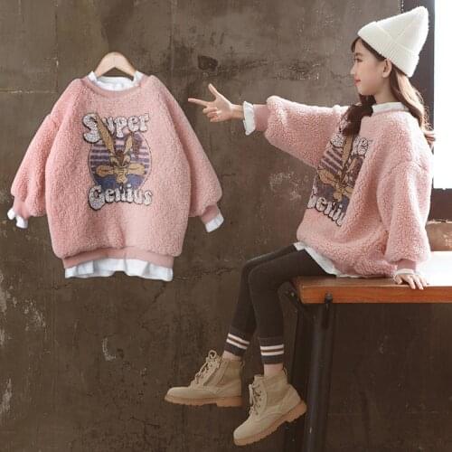 Soft Winter Spring Sweater Warm Kids Girl Plus Velvet Lamb Wool Pink Outfits Baby Boutique Toddler Sports Children High Quality