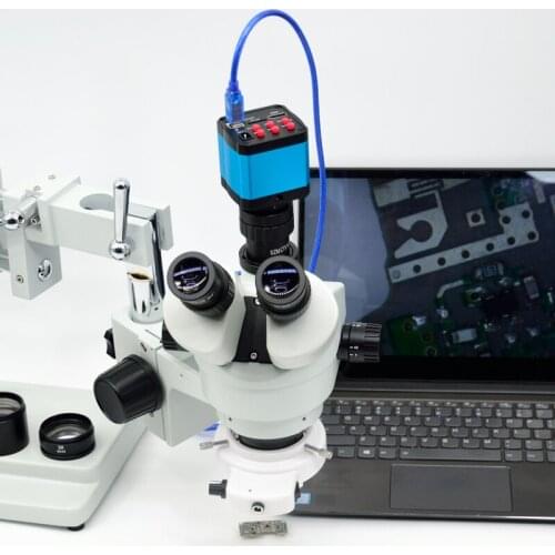 FYSCOPE Microscope Set 3.5X-90X Microscope Double Boom Stand Simul Focal Stereo Zoom Microscope+14MP HDMI+4zone control led