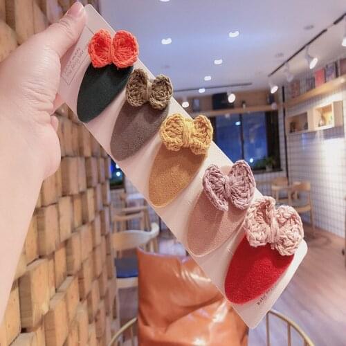 Korean Version Of the Girls Heart Check Hair Clip Set Wool Bow Fabric Childrens Hair Clip Hair Accessories