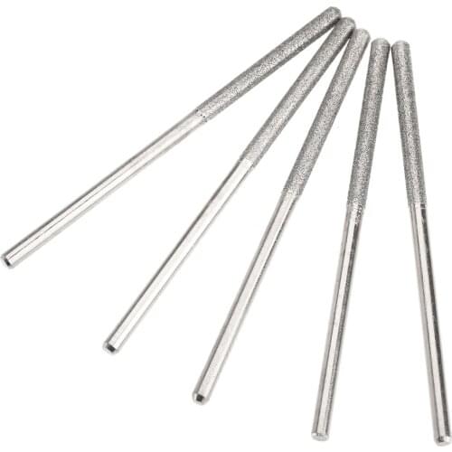 5Pcs Drill Diamond Coated Grinder Heads 3mm Shank Cylindrical Flat Head Lengthened Burrs Set Polishing For Dremel Rotary Tool