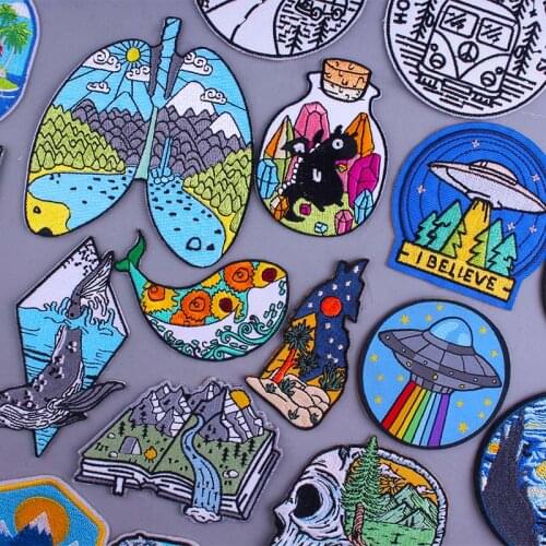 UFO Stripes Space Mountain Patches On Clothes Iron On Patches For Clothing Jackets Bagde Adventure Applique Outdoor Travel Patch