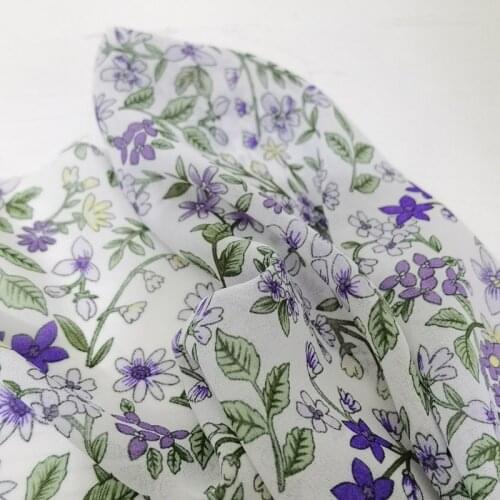 One meter SummerPearl yarn Chiffon fabric Plant purple flowers Printing tissu Dress shirt sewing