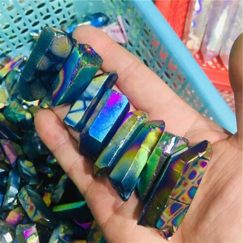 Wholesale Electroplated Titanium Rainbow Aura Lemurian Quartz Crystal Point Healing Stones Decor Natural Quartz Crystals