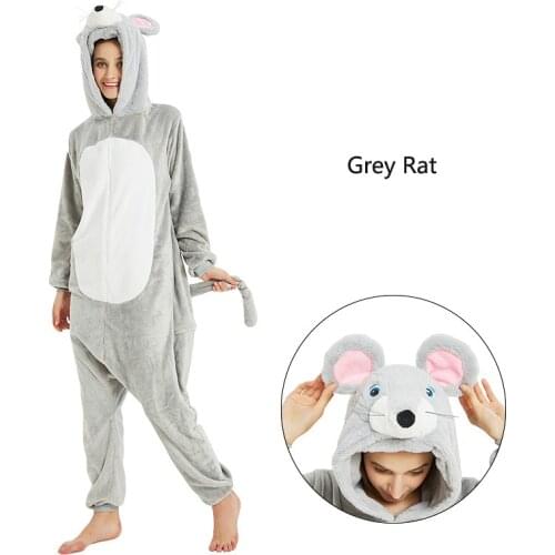Women Grey Rat Pajamas Sets Flannel Cute Unicorn Animal Pajamas Kids Winter Totoro Pyjamas Sleepwear Cartoon Homewear