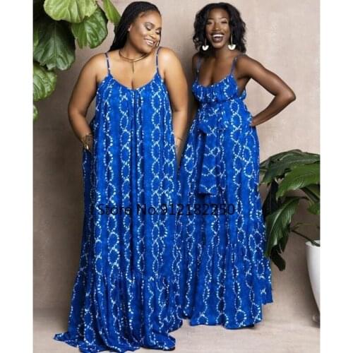 Spaghetti Strap African Dresses For Women 2021 Summer New Africa Clothes Dashiki Ankara Bazin Traditional Robe Maxi Dress
