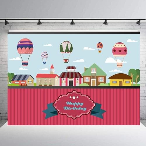 Happy Birthday Party Banner Backdrop for Photography Background Hot Air Balloon Baby Shower Kids Photo Studio Photo Background