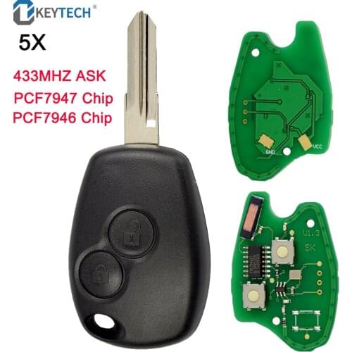 OkeyTech 5PCS Remote Key For Renault Clio DACIA Logan Sandero 433MHz ID46 PCF7946 PCF7947 Chip VAC102 Blade 2 Buttons