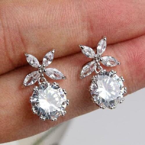 Huitan Temperament Sweet Crystal Dangle Earrings for Women Inlaid AAA Cubic Zirconia Pendant Silver Color Wedding Accessories