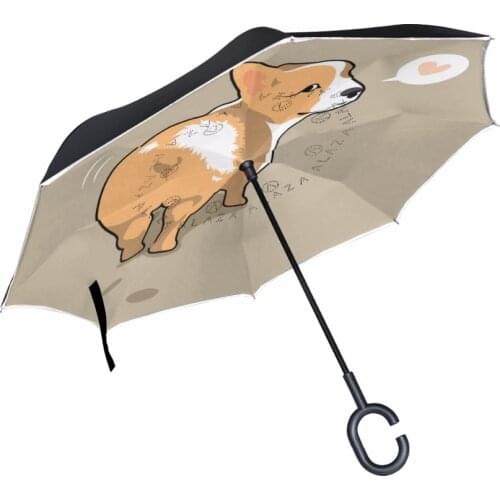 Cute Corgi Dog Butt Double Layer Inverted Umbrella Self Stand Umbrella Rain Reverse Car Umbrellas Drop Shipping