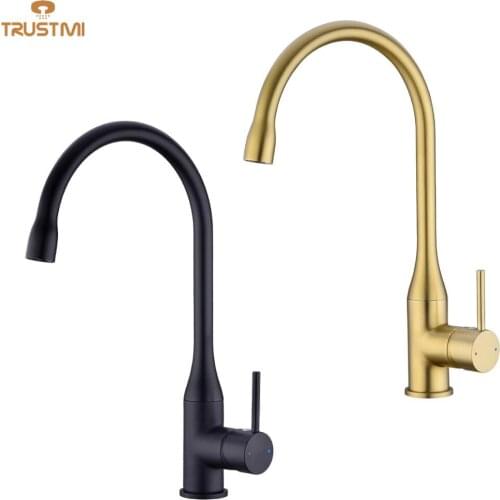Kitchen Faucet Black Gourmet Faucets Kitchen Mixer Tap hot and cold water Brushed gold Sinks Single lever Swivle Sink Brass taps