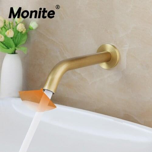 Monite Antique Brass Bathroom Faucet Free Touch Sensor Mixer Faucet Hot & Cold Battery Power Automatic Hand Touch Basin Sink Tap