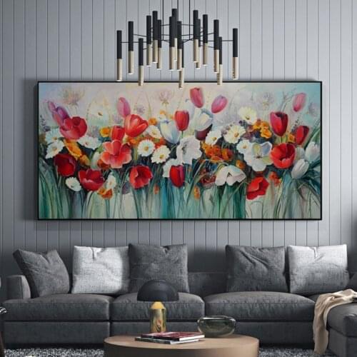Modern Nordic Oil Painting Printed on Canvas Wall Art Poster Colorful Poppy Flowers Wall Picture for Living Room Home Decoration