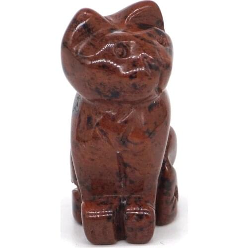 Cat Figurine Natural Gemstone Red Mahogany Obsidian Stone Crystal Healing Statue Rock Decor 1.5"