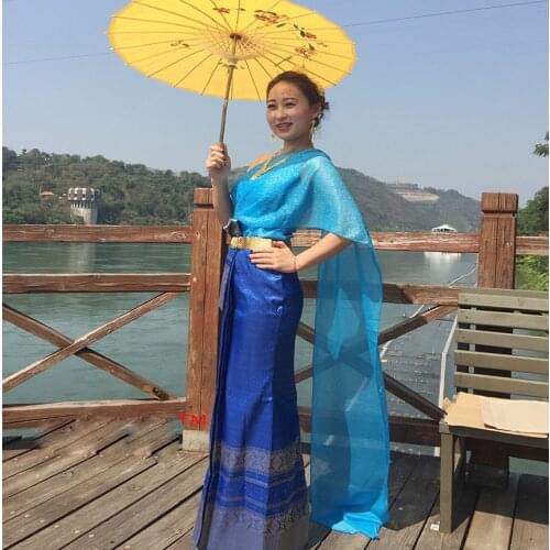 Thailand female clothing Dai Songkran blue overalls slim Tailandia ropa la thailande des vetements la thailandia indumenti