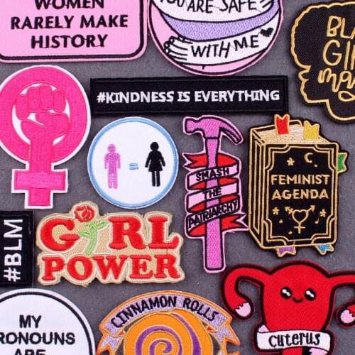 Girl Power Iron On Embroidered Patches On Clothes Stripes DIY Women Clothing Thermo Adhesive Patches for Dress Applique Decor