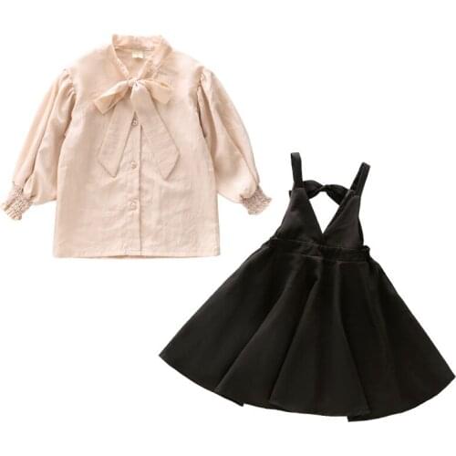 Girls Spring New Dress Set Girl fashion shirt strap dress suit Girl western style dress suit Sweet dress for girls