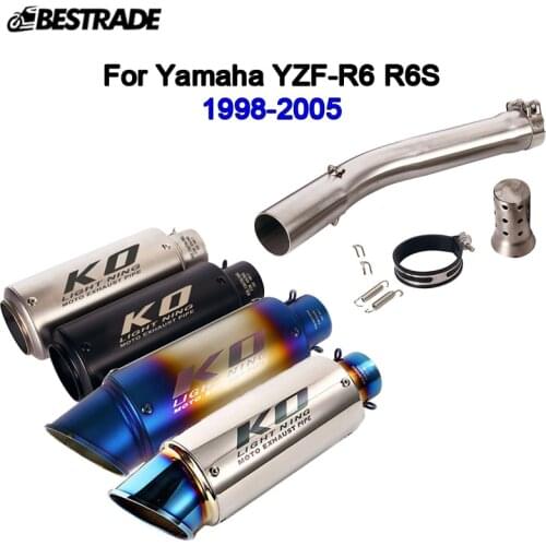 For Yamaha YZF R6 1998-2005 Motorcycle Exhaust System 51mm Muffler Tip Mid Link Pipe Removable DB Killer Stainless Steel Slip On