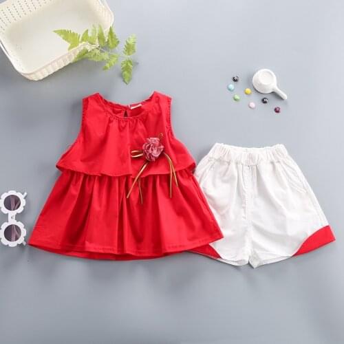 High quality kids girls summer clothing set little girls fashion cotton T-shirt+solid color shorts 2pcs children girls outfits