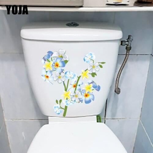 YOJA 21.5X22.7CM Plant Blue Orchid Flower Fashion Wall Stickers Mural Room Decoration Toilet Decal T1-1403