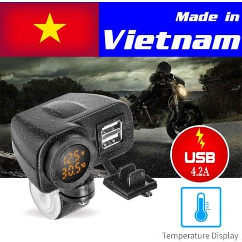 Usb Charger Motorcycle handlebar installation 4.2 A Voltage Temperature Display Cable Switch On/Off Waterproof Dual Usb 12V 24V