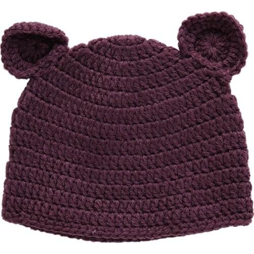 Cotton Knitted Hat Cap Bonnet Beanie for Kids Toddler Brown Bear Ear Warm Autumn Winter Size 3 5 8 12 Years Old