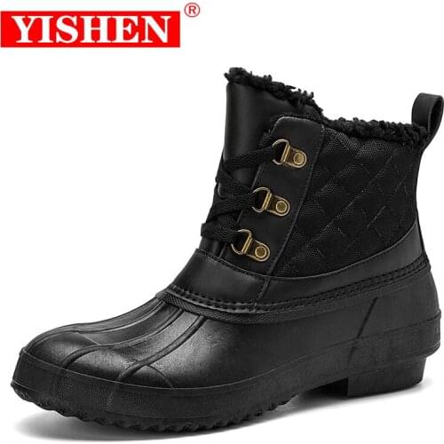 YISHEN Women Rain Boots Water Sand Proof Womens Winter Duck Boots Ankle Lace-up Rubber Sole Size 36-42 Fashion Casual Shoes