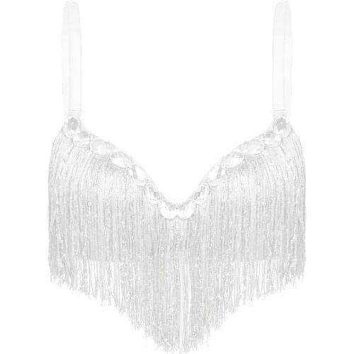 ZDHoor Belly Dance Costume Women Bra Top Sexy Party Indian Eastern Dance Sequined Beaded Fringed Beaded Fringe Dance Costume
