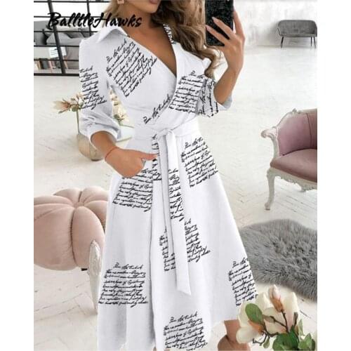 Fashion Plus Size Ruched Dress Long-Sleeved V-Neck Print Bag Hip Dress Womens Clothing Dress for Women Spring and Summer