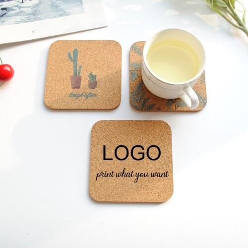 1pcs free logo Natural Round cork Wooden Cup Mat Coaster Tea Coffee Mug Drinks Holder for DIY Tableware Decor Durable Pad