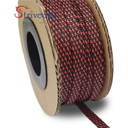 1M Black & Red 6mm braid cables textile cord PET Expandable High Density Sheathing Plaited Cable Sleeves