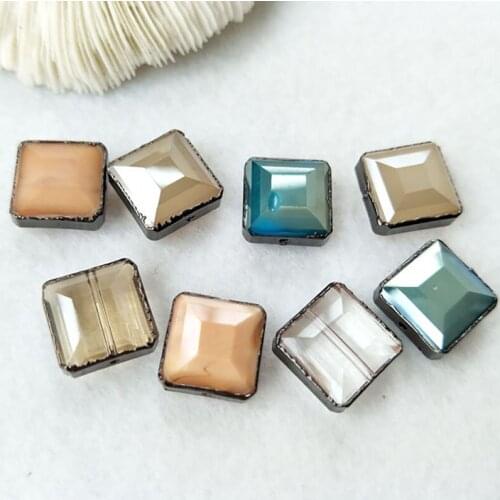 10Pcs square Faceted Crystal Loose Beads Spacer Connector Beads Jewelry Finding BD271