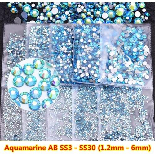 1440pcs All Sizes ss3-ss30 3D Nail Charms Aquamarine AB Flatback Non Hotfix Rhinestone Loose Stone DIY Nails Decoration
