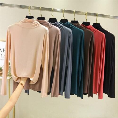 2020 Spring Turtleneck Interior Modal Bottoming Shirt Womens Long-Sleeved Heap Collar T Shirt Slim Thin Top Tees T-shirts