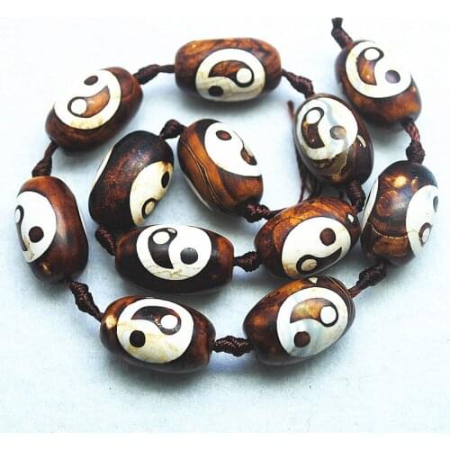 6PCS Nature Brown Agate Stone YINYANG Big Drum Shape Loose Beads Accessories 22x15MM DIY Jewelry FINDINGS TOP SELLS
