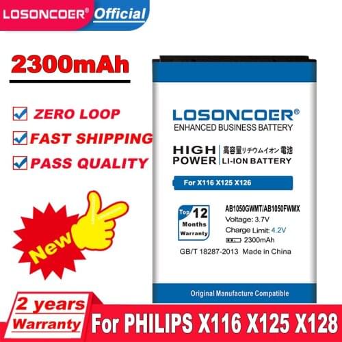 LOSONCOER AB1050GWMT AB1050FWMX 2300mAh For PHILIPS Xenium X116 X125 X126 X128 E103 E106 E255 Battery+Tracking Number