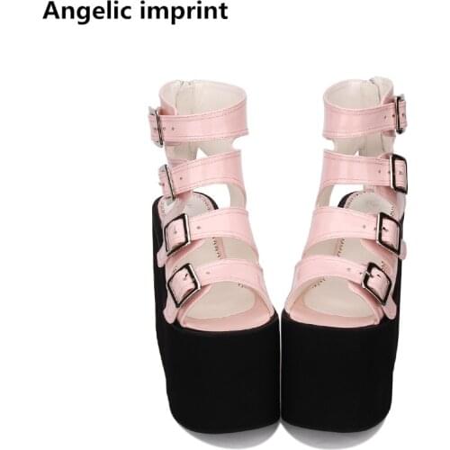 Angelic imprint new mori girl lolita shoes woman cosplay punk shoes lady high heels wedges Pumps women dress party sandals 14cm