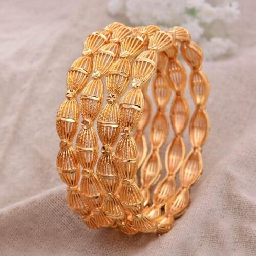 ANNAYOYO 4Pcs/lot Ethiopian Africa Gold Color Bangles for Women Dubai Bride Bracelet African Wedding Jewelry Middle East Items