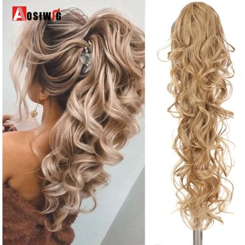 AOSIWIG Claw Ponytail Clip in Hair Tail Extension Heat-Resistant Synthetic Natural Curly Hairpieces Womens Ponytail