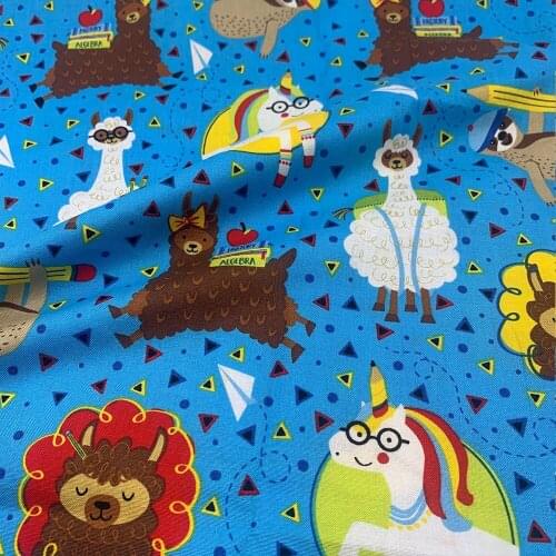 Beautifu 110cm Width 100% Cotton Fabric Sewing Children Clothing Dress Blue Cartoons Animal Farm Printed Fabric Printed DIY