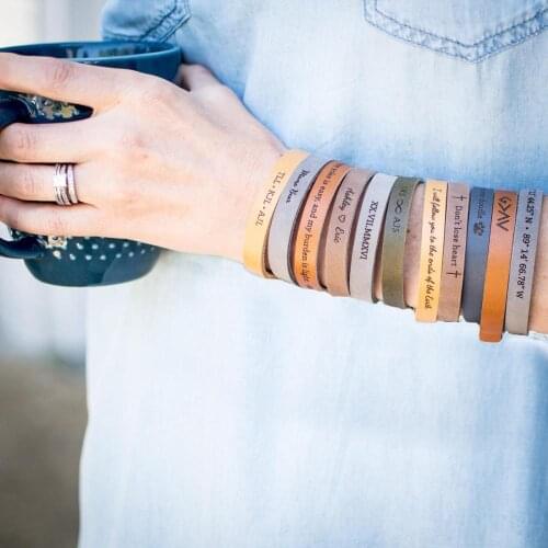 Custom Genuine Leather Bracelets Personalized Engrave Loved Name Meaningful Quote Charm Bracelet Christmas Gift Anniversary