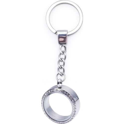 1pcs 30MM Stainless Steel Twist Waterproof Glass living Memory Locket Pendant Color Rhinestone Key Ring Key Chain For 8mm pearls