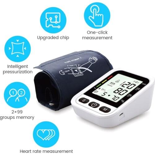 Digital LCD Screen Upper Arm Blood Pressure Meter Electronic Sphygmomanometer Automatic Tonometer Pulse Heart Beat Rate Meter