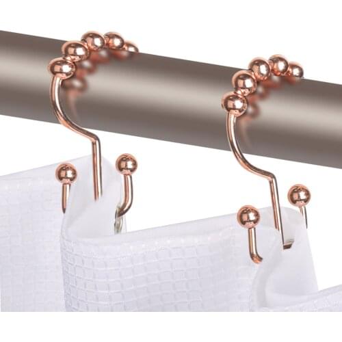 12pcs Stainless Steel Double Glide Decorative Roller Shower Curtain Hooks Polished Hower Nickel Ball Bath Rings Bathroom Decor