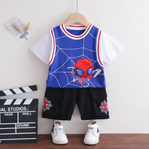 Disney Spider-Man The Avengers Marvel New summer 2021 childrens kit short sleeve shorts T-shirt boy child baby kids